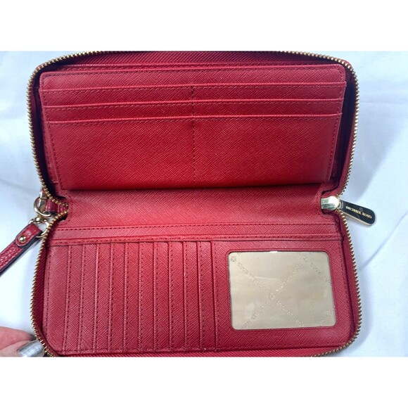 Michael Kors Wallet Womens Large Red Pebble Leather Zip Around Wristlet Purse - Picture 7 of 8